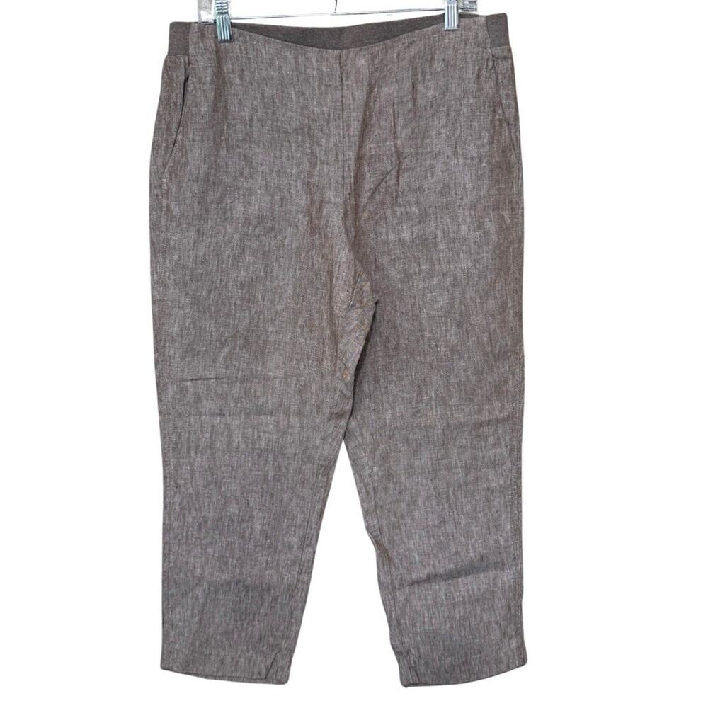 J. Jill Love Linen Pull On Ankle Pants Size M Brown Soft Knit Back Waist EUC